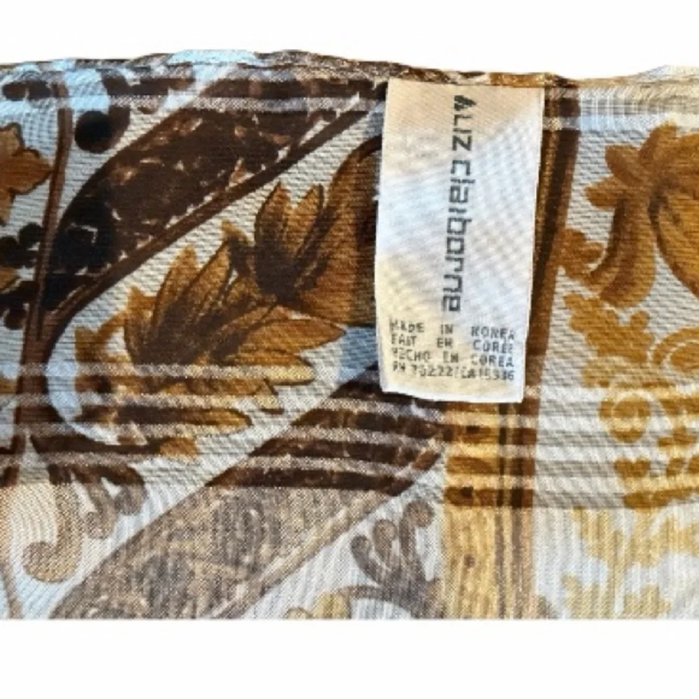 Vintage Liz Claiborne Blue and Gold Floral Scarf